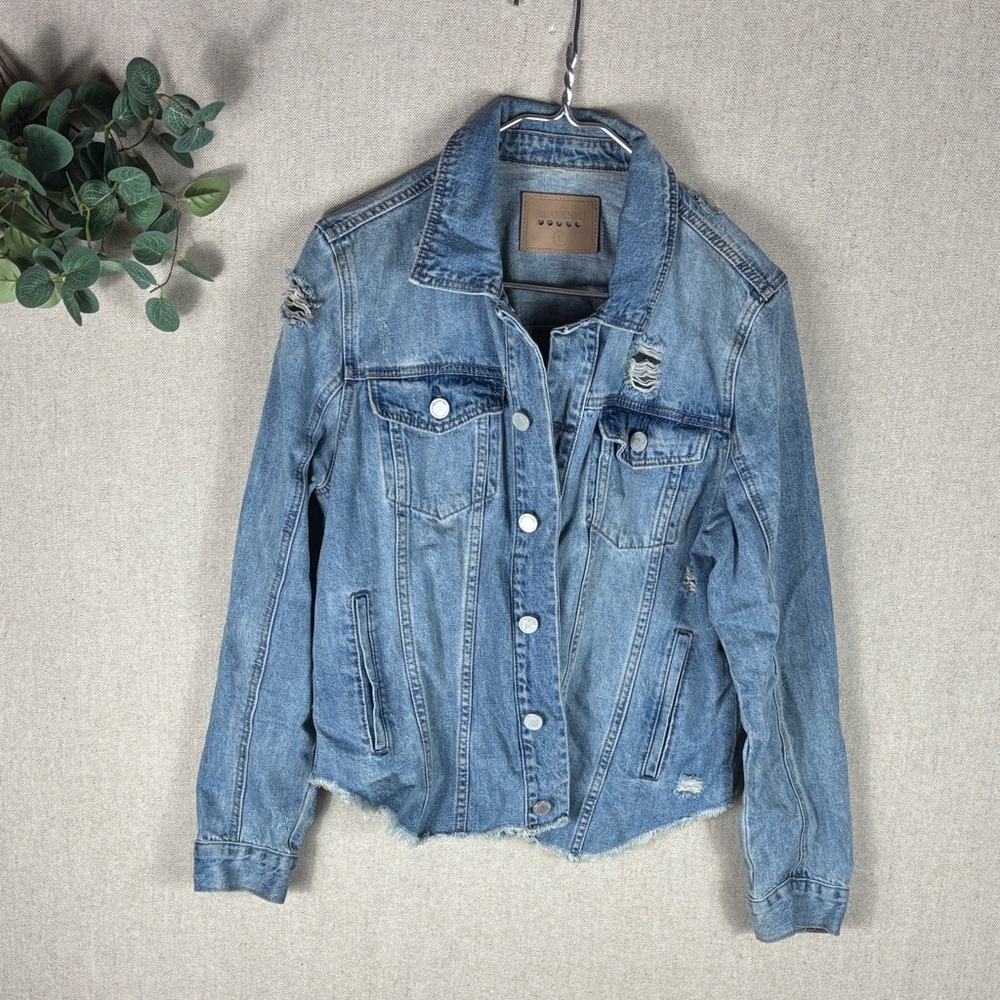 Blank NYC Blue Denim Jean Jacket Distressed Large